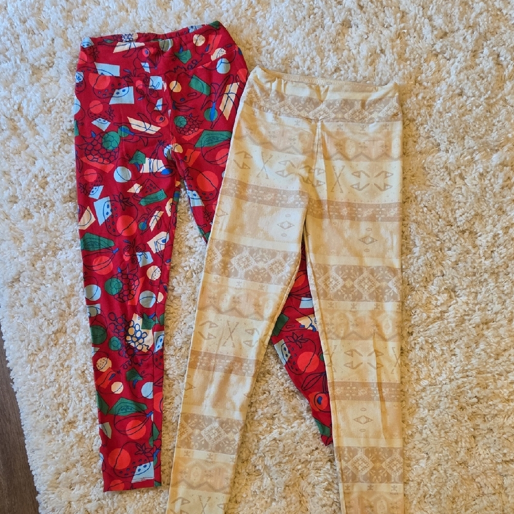 LuLaRoe Tween Red and Tan Leggings Set